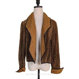 Vintage Chenille Jacket Cardigan Brown Black Whimsigoth Artsy Eclectic 90s Work